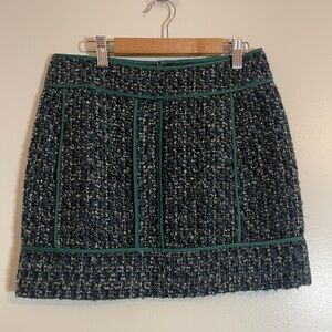 J. Crew Mini Skirt Womens 0 Green Wool Blend Mod Boucle Dark Academia Preppy